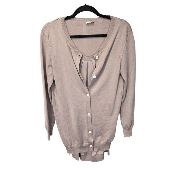 Miu Miu 100% Wool Cardigan Sweater Dusty Mauve Silk Insert Italy 44 US 8 - Picture 3 of 14